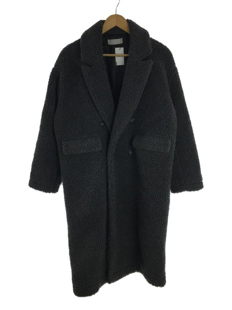 Audrey And John Wad Peak Lapel Boa Long Coat M Polyester Gray Plain H9202
