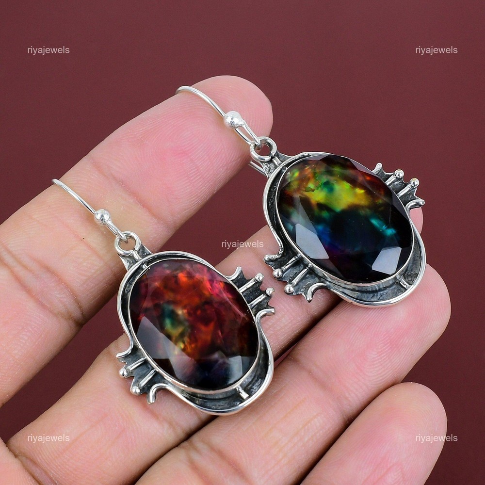 New Year Sale 925 Sterling Silver Ammolite Stone Wedding Drop Earrings Jewelry