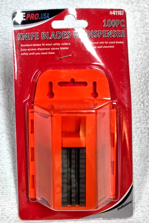 100-Piece Utility Knife Razor Blades with Dispenser and Used Blade Storage