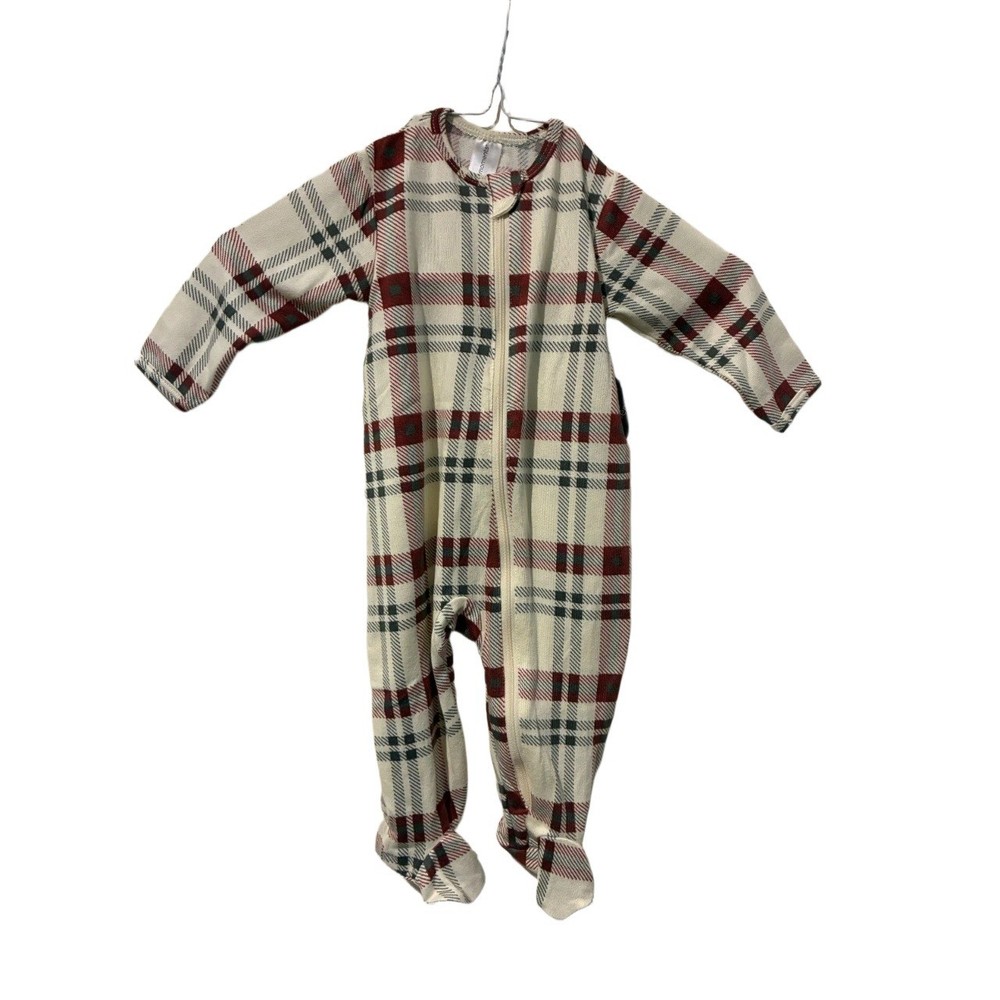Gerber Baby 3-6M Plaid Thermal Footed Pajamas Sleeper Red Cream Zip Front NEW