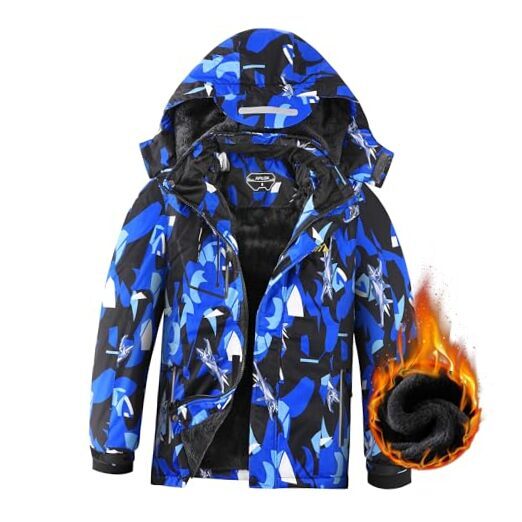 Boy's Ski Jacket Waterproof Breathable Kids Fleece Lined 14-16 Blue Fighter