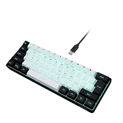 60% RGB Backlit Wired Gaming Keyboard in Black and White Compact Design
