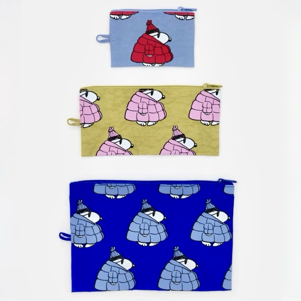 NEW! Baggu FLAT POUCH SET in “Puffer Snoopy” — Recyc. Nylon Bags SOLD OUT/RARE!