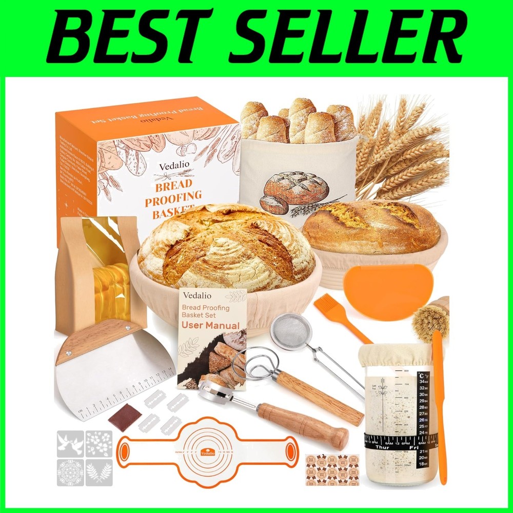 Deluxe Sourdough Kit with Starter Jar, Proofing Baskets & Non-Stick Accessories