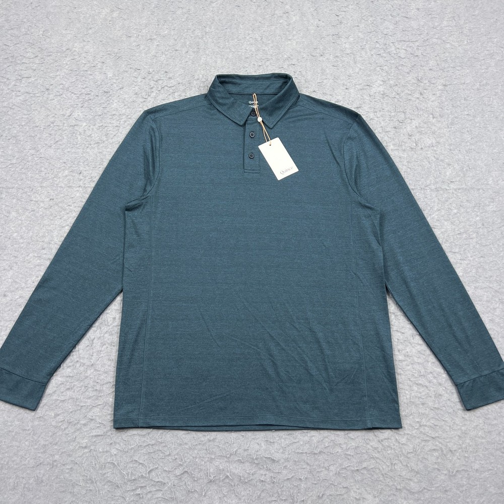 Quince Polo Shirt Men's Medium Blue Flowknit Breeze Performance Long Sleeve NWT