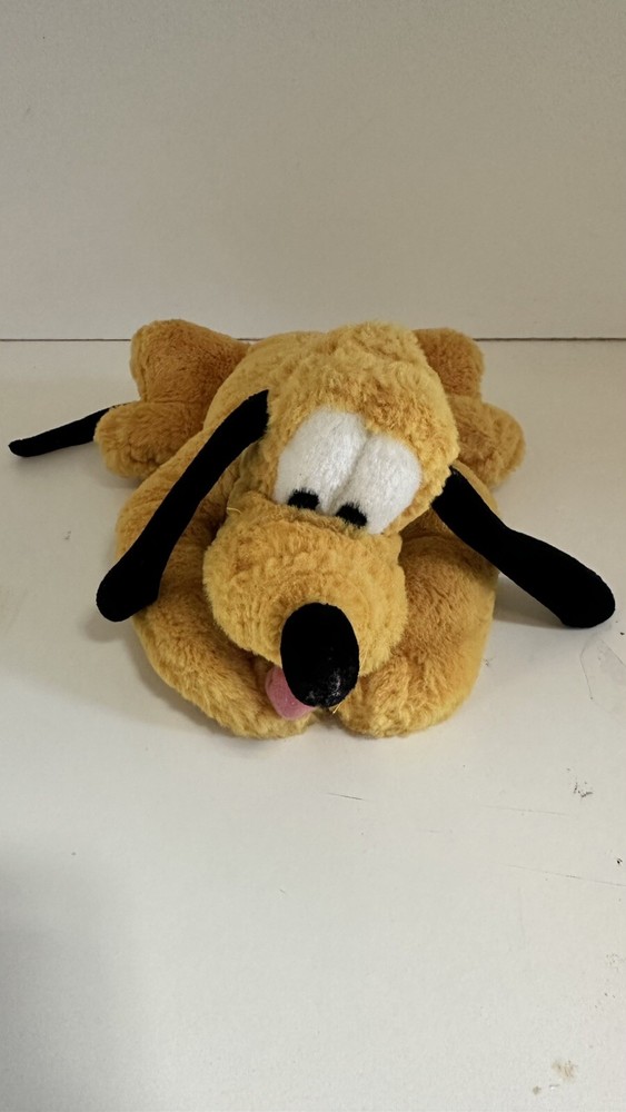 DISNEY PARKS PLUTO PLUSH STUFFED ANIMAL LAYING DOWN WITH GREEN COLLAR 11” WDW