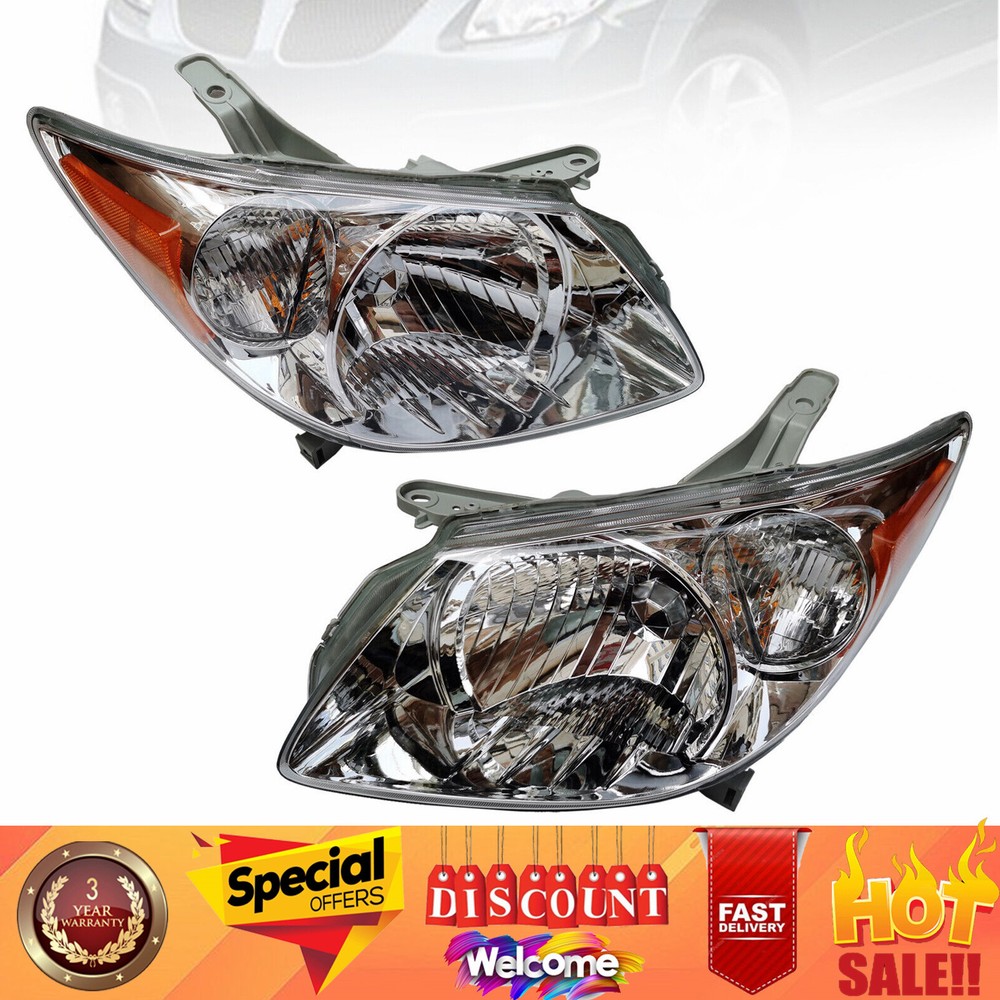 Pair Left & Right For 2005-2008 Pontiac Vibe Wagon Headlamps Assembly Headlights