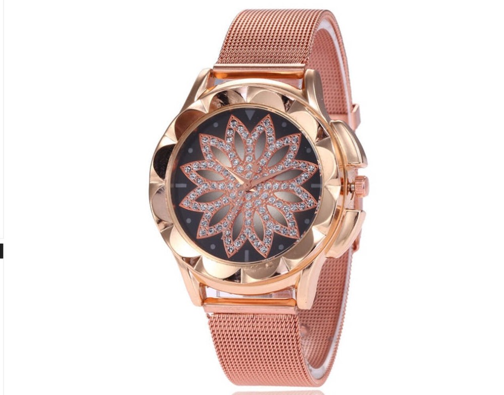 Creative Flower Tray Women's Quartz Watch with Casual Metal Mesh Strap and Alloy