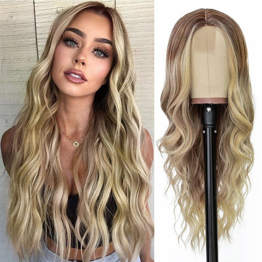Gradient Gold Long Curly Synthetic Lace Wig for Women with Small Cap