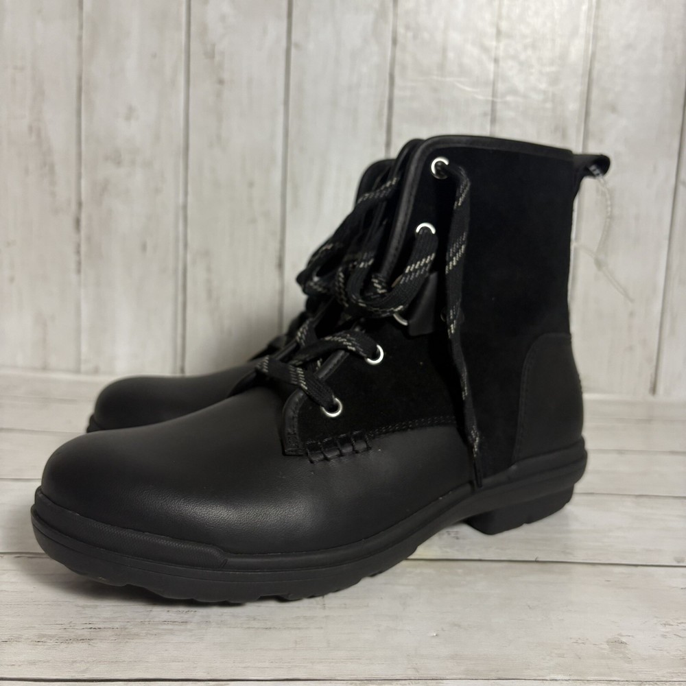 UGG Women's Hapsburg Hiker Black Leather Waterproof Boot Size 9.5 New