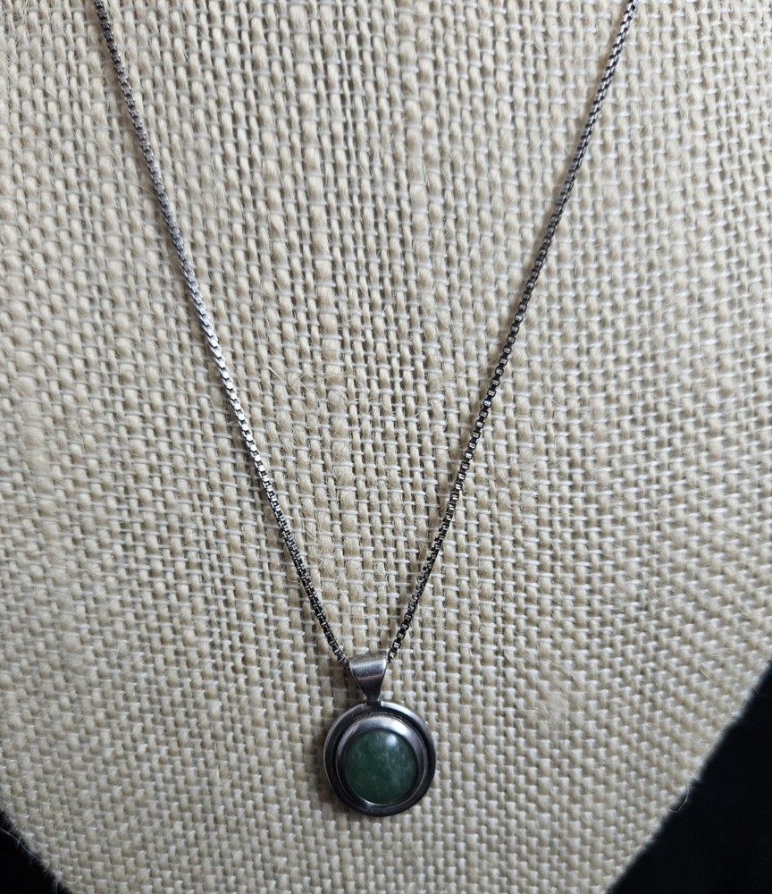 925 Sterling Silver Oval Jade Pendant on 17” Sterling Silver 925 Chain