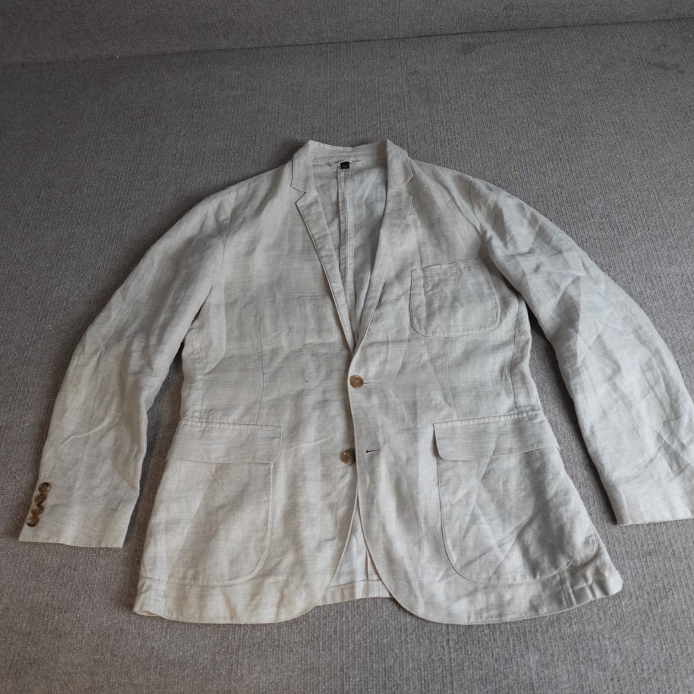 J.Crew Sport Coat Medium Beige Solid Patch Pockets Unlined Unstructured 100% Lin