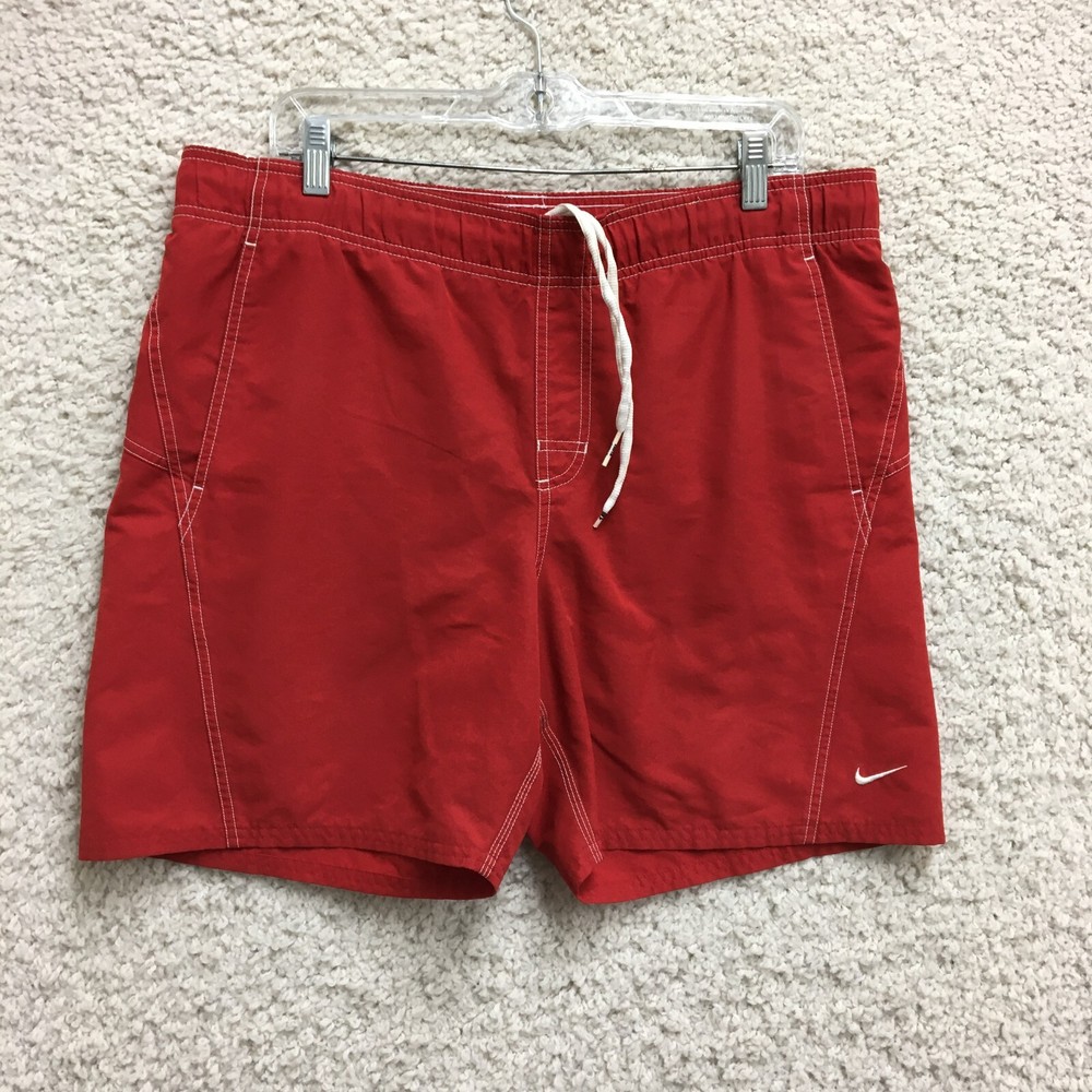 VINTAGE Nike Shorts Medium (Fits XL) Mens Red Swim Trunks Swoosh Boardshorts