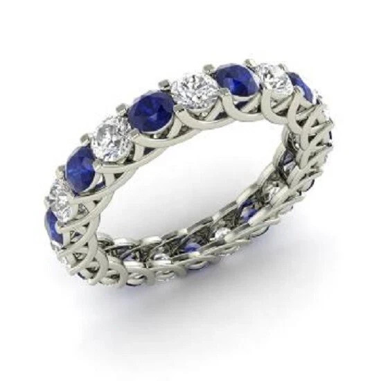 1.85 Ct Natural Sapphire Diamond Wedding Bridal Eternity Band 14K White Gold