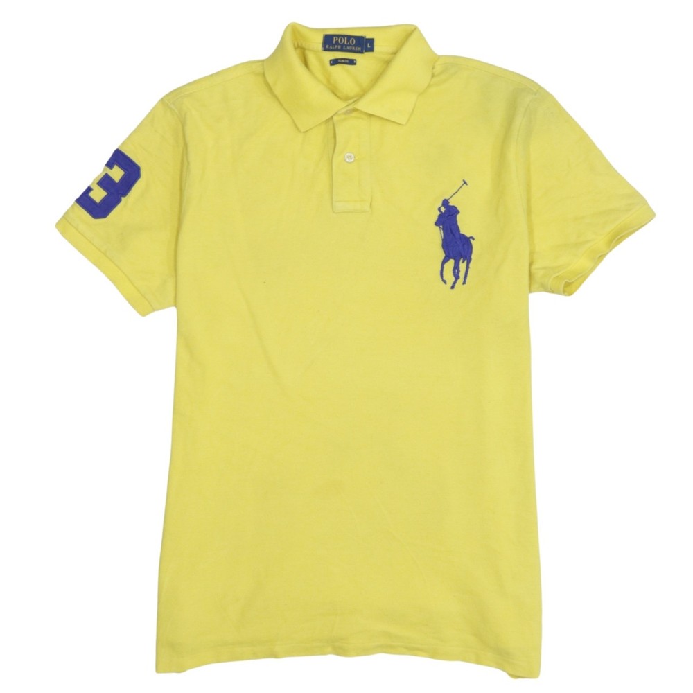 Polo Ralph Lauren Mens Polo Shirt Yellow Big Pony Embroidered Pique Golf Top L