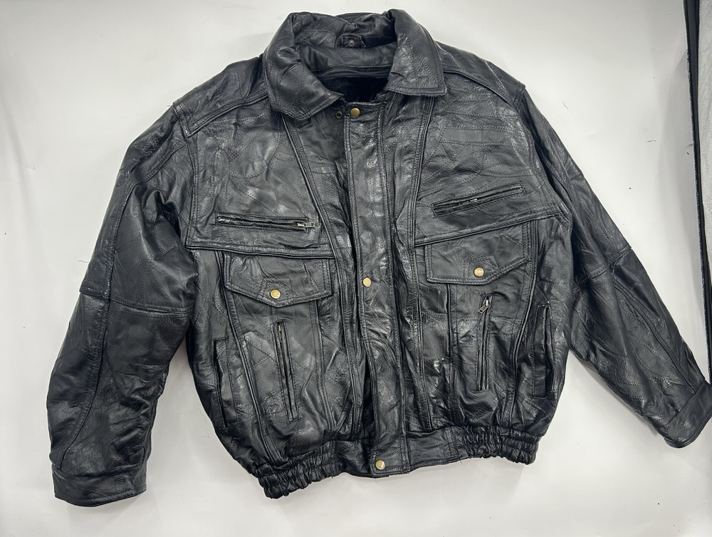 Vintage Patchwork Leather Jacket Men’s Bomber XL 90s Y2K Navarre Italian Stone