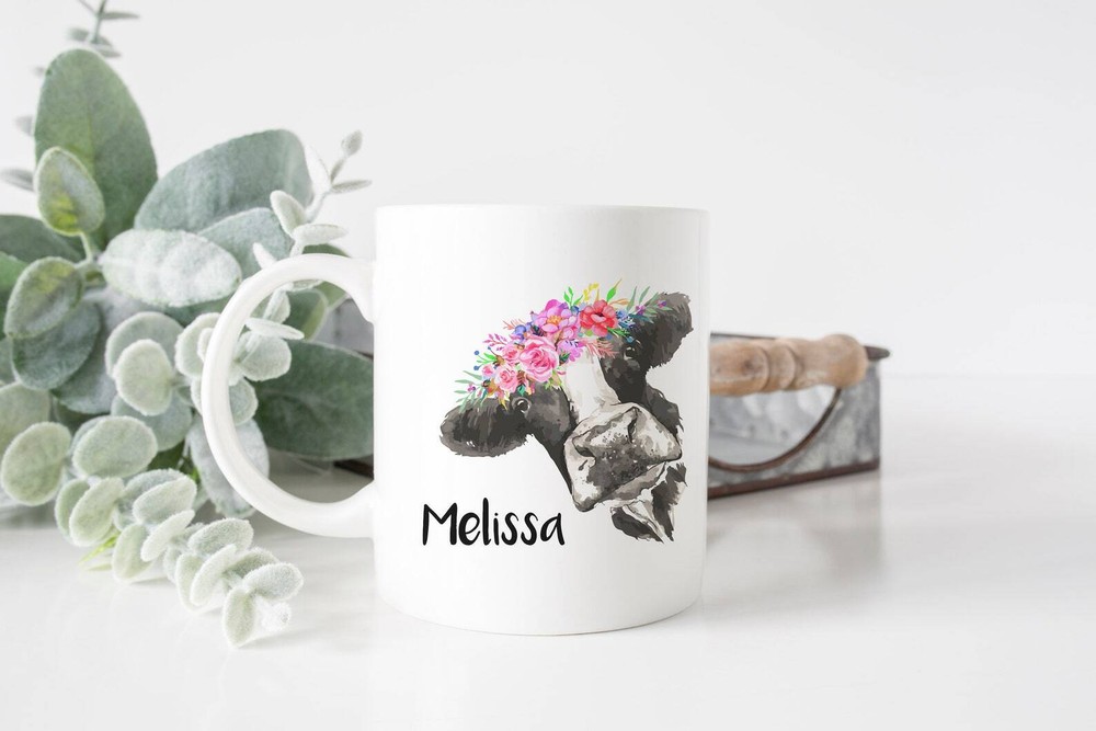 Personalized Peeking Cow Coffee Mug Cute Gift for Women Who Love Cows