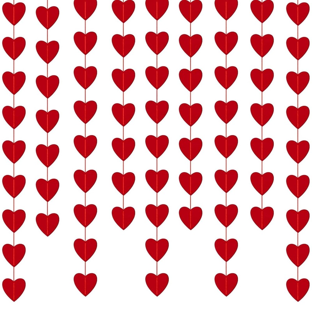 Valentines Day Decorations NO DIY - 78 Pcs Red Felt Heart Garland Hanging Str...