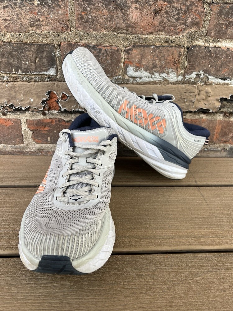 Hoka One One Bondi 7 Gray - Women Size 9.5 D - 1110531 LRBI - Running Jog Shoes