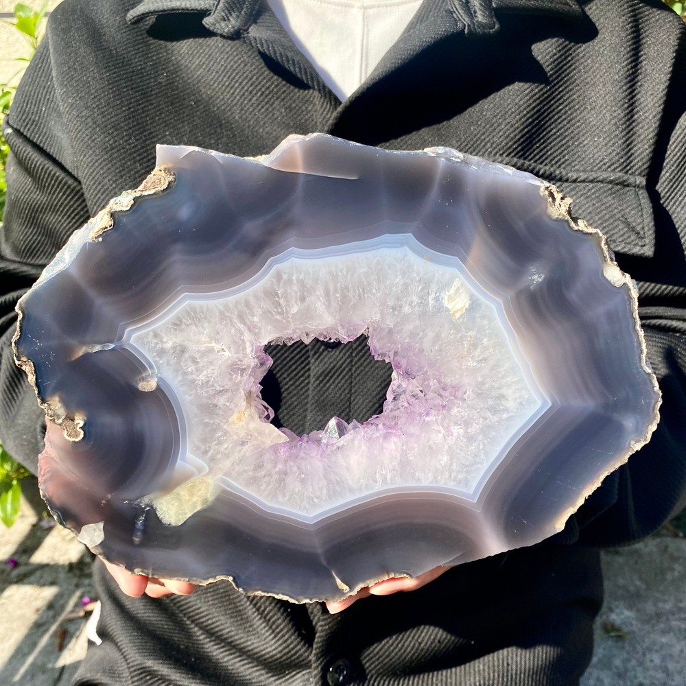 4.55LB Natural amethyst agate sliced quartz crystal mineral specimen-