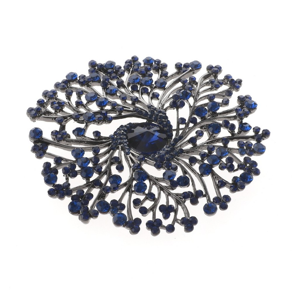 Hermatite Tone Alloy Metal Extra Large Crystal Flower Brooch P1513-MON