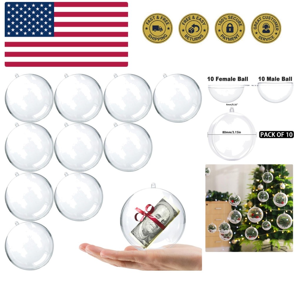 Fillable Christmas Ornaments Balls 80mm 10pk Clear Plastic Fillable Ornaments...