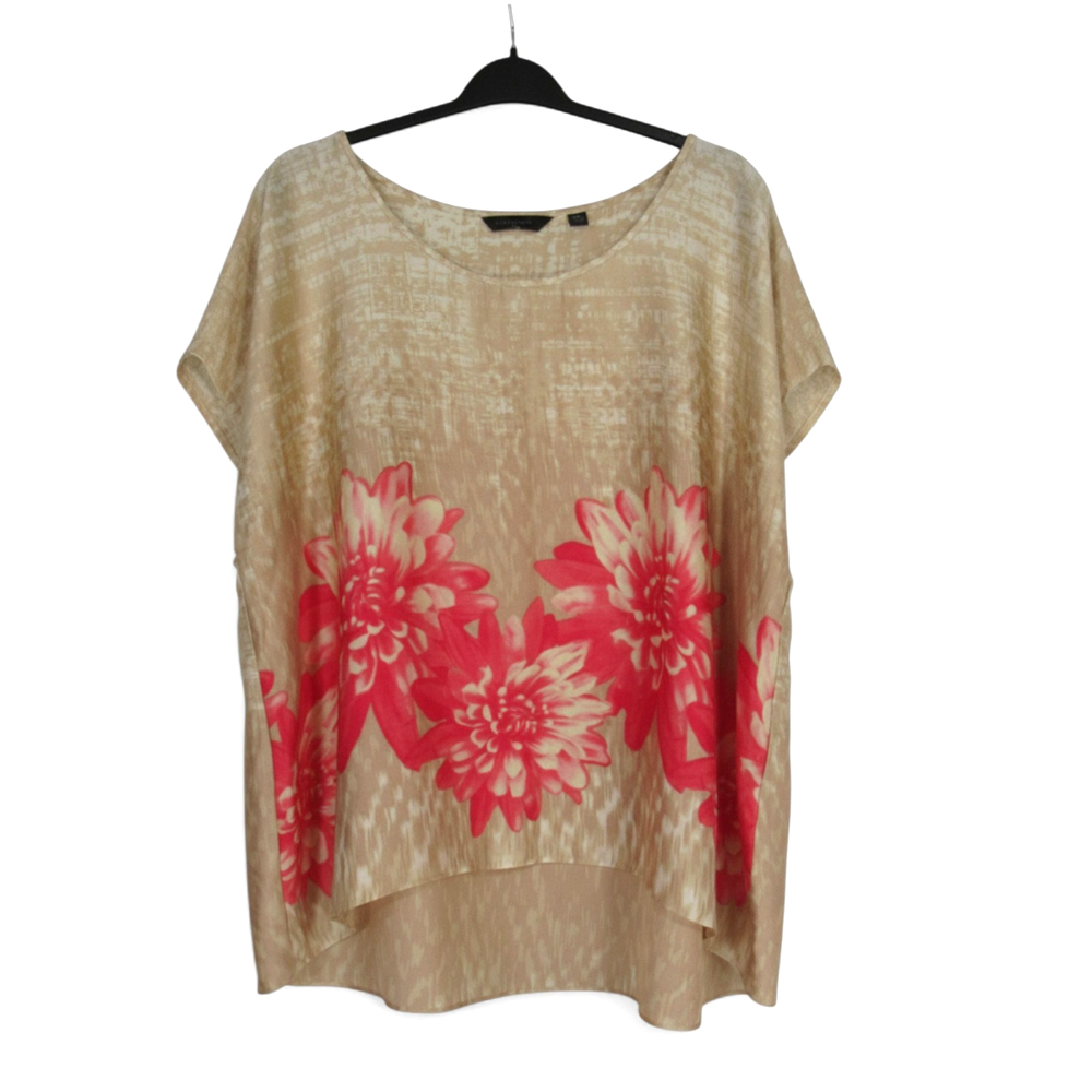 INVESTMENTS II Tan SATIN Cuff Sleeves FLORAL PRINT High-Low BLOUSE/TOP Sz 3X