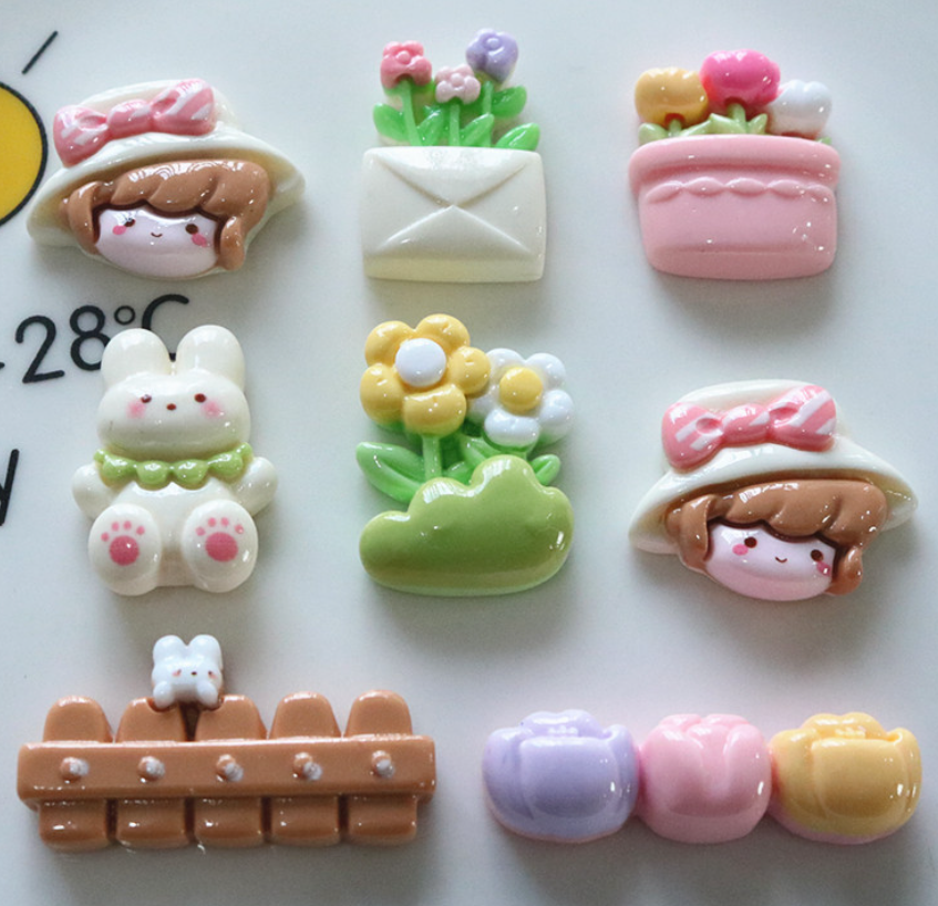 20Pcs Mixed Flatback Resin Cute Flower Animals Girls DIY Handmade Embellishments