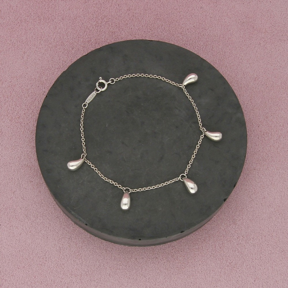 Tiffany & Co Sterling Silver Elsa Peretti Teardrop Station Bracelet 7 Inch