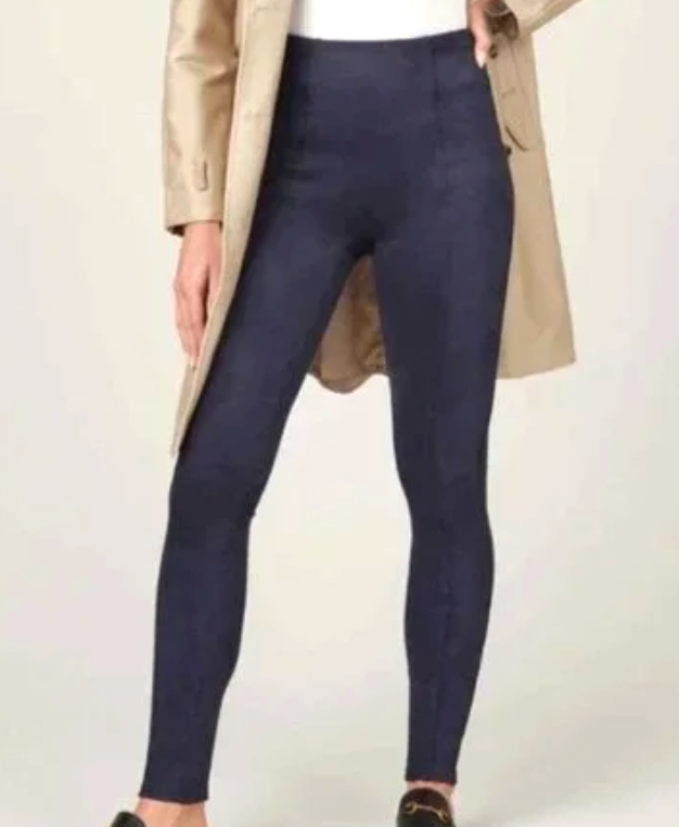 SPANX CLASSIC ANKLE LEGGINGS Faux Suede Ponte NAVY BLUE Pull-On No Pockets SZ S
