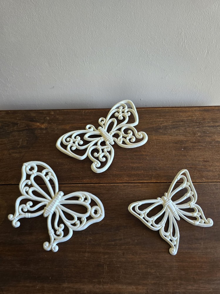 Set Of 3 VTG Homco White Butterflies Wall Hanging Plaques Art Shabby Chic