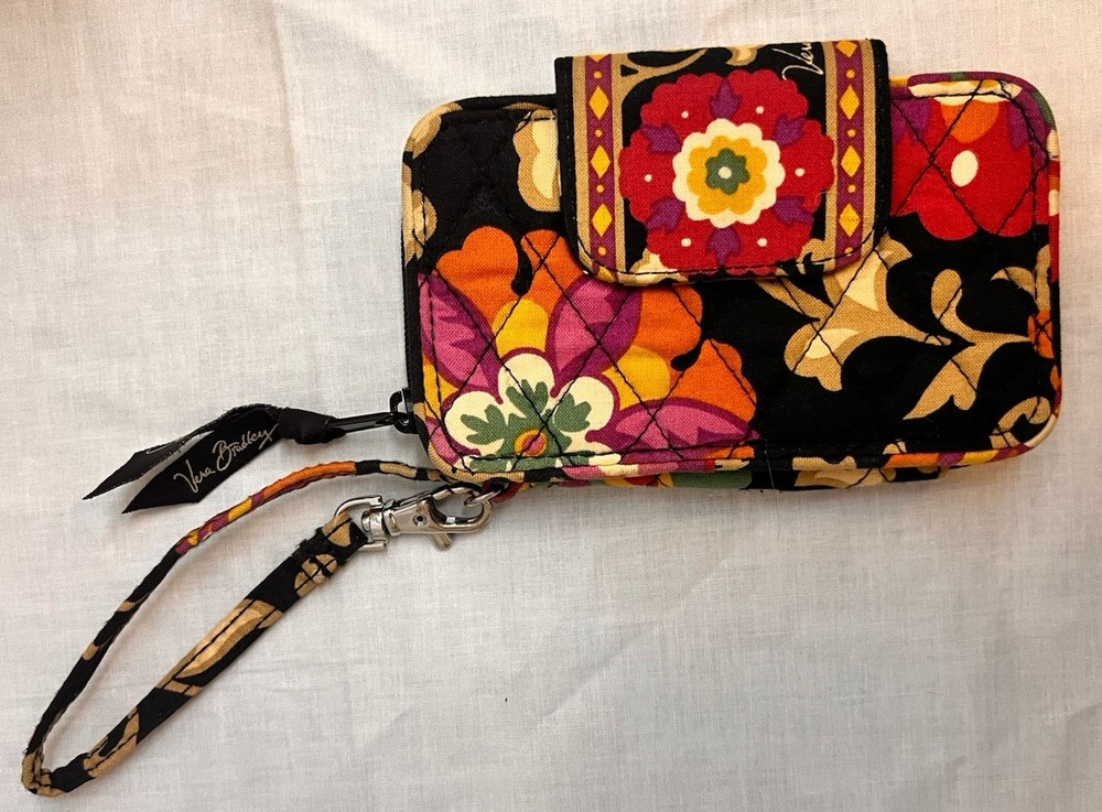 Vera Bradley Brown Floral All In One Wristlet Wallet w/ Strap