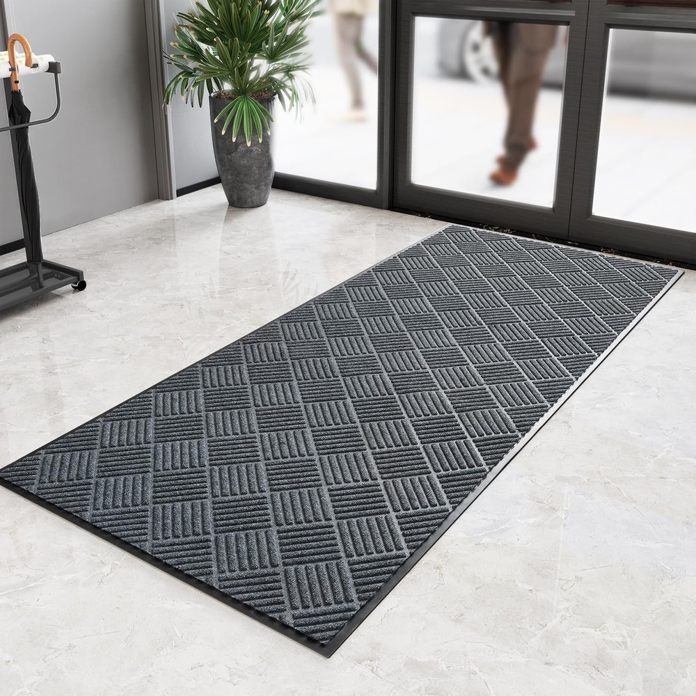 Slip-Resistant Grey 3x7 Commercial Rug with Rubber Border for Outdoor Use