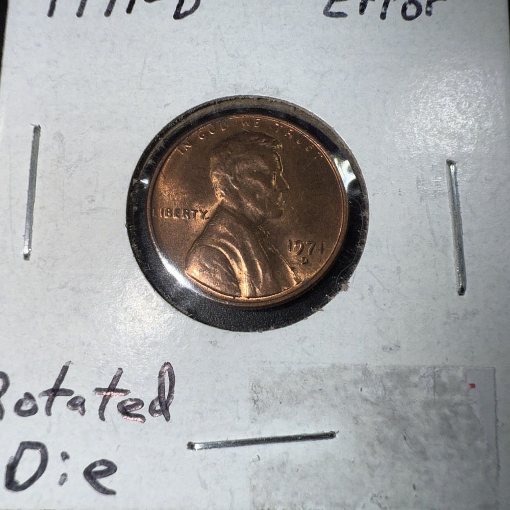 1971-D Lincoln Cent Rotated Die Error BU Red Gem Uncirculated Coin