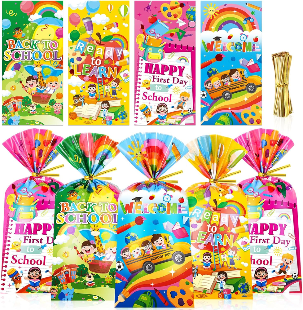 100Pcs Back to School Cellophane Bags, First Day of School Candy Bags with Twist-image