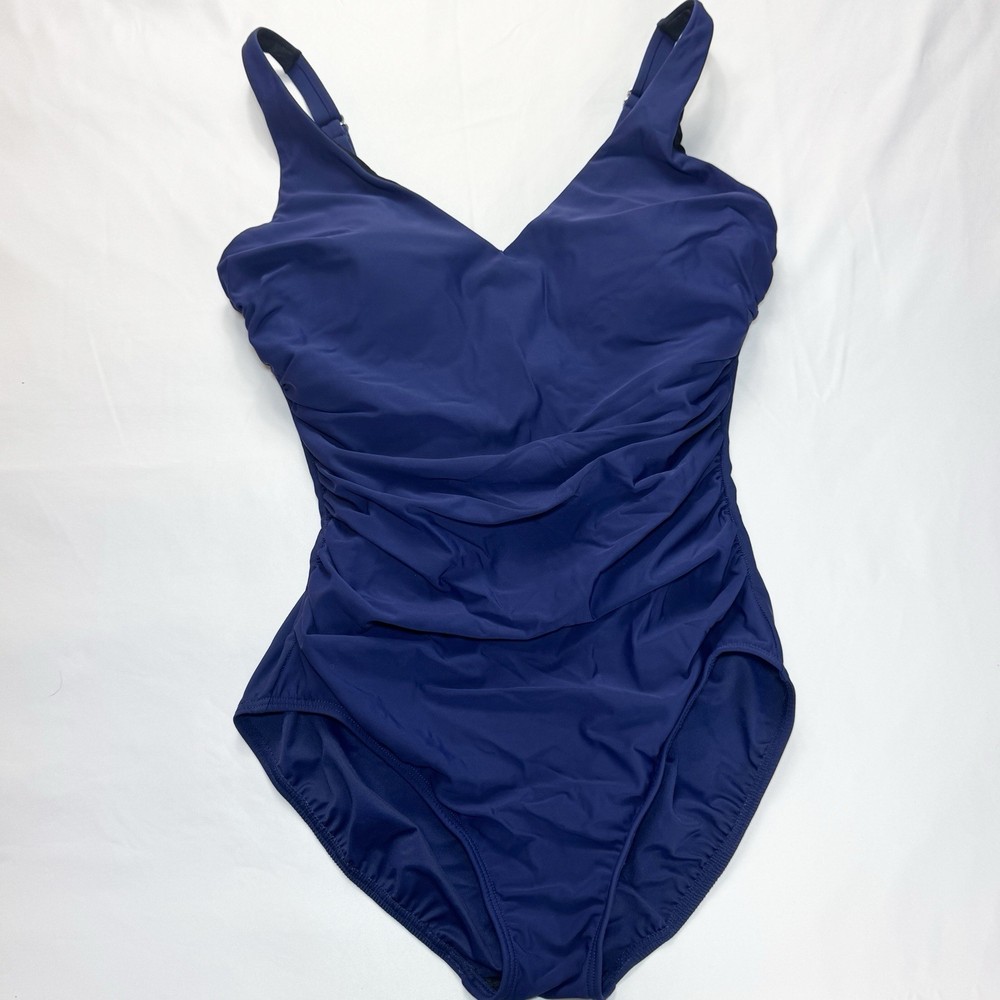 Miraclesuit Women's Amici One Piece Swimsuit Navy Size 12 V Neck Slimming
