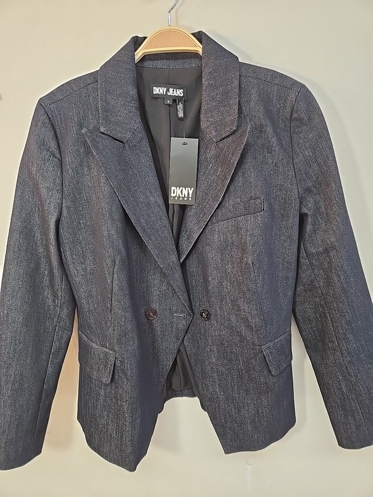 NWT DKNY JEANS Blue Dark Wash Women's Denim Blazer Jacket Sz 10 $140