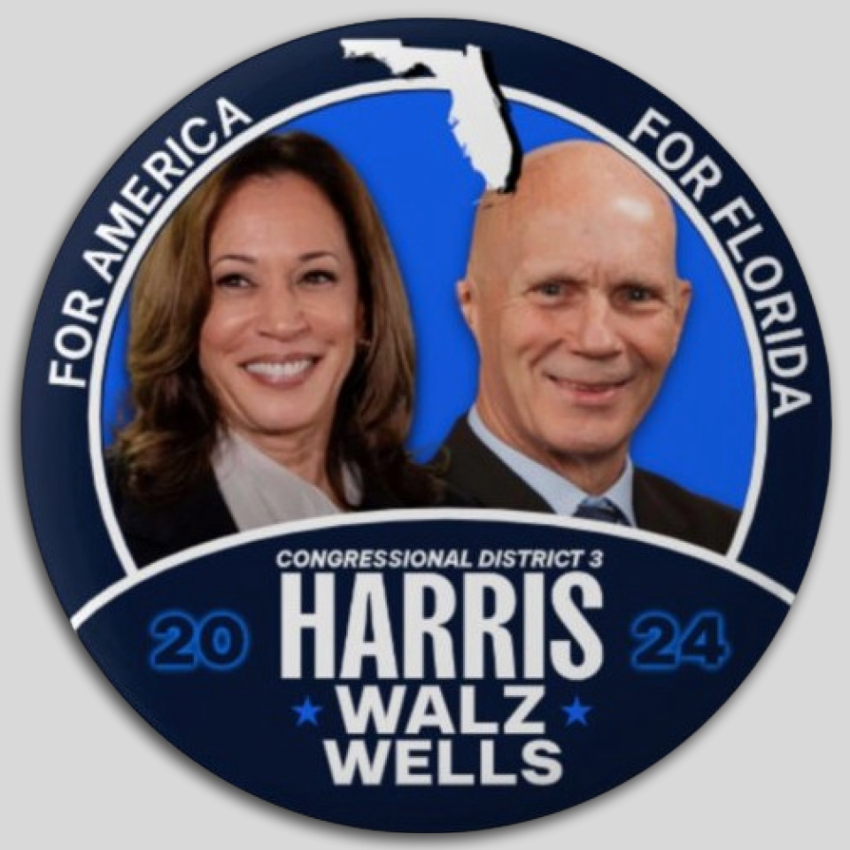 Kamala Harris Rick Wells Congress Pin Button Jugate Florida Democrat Pres