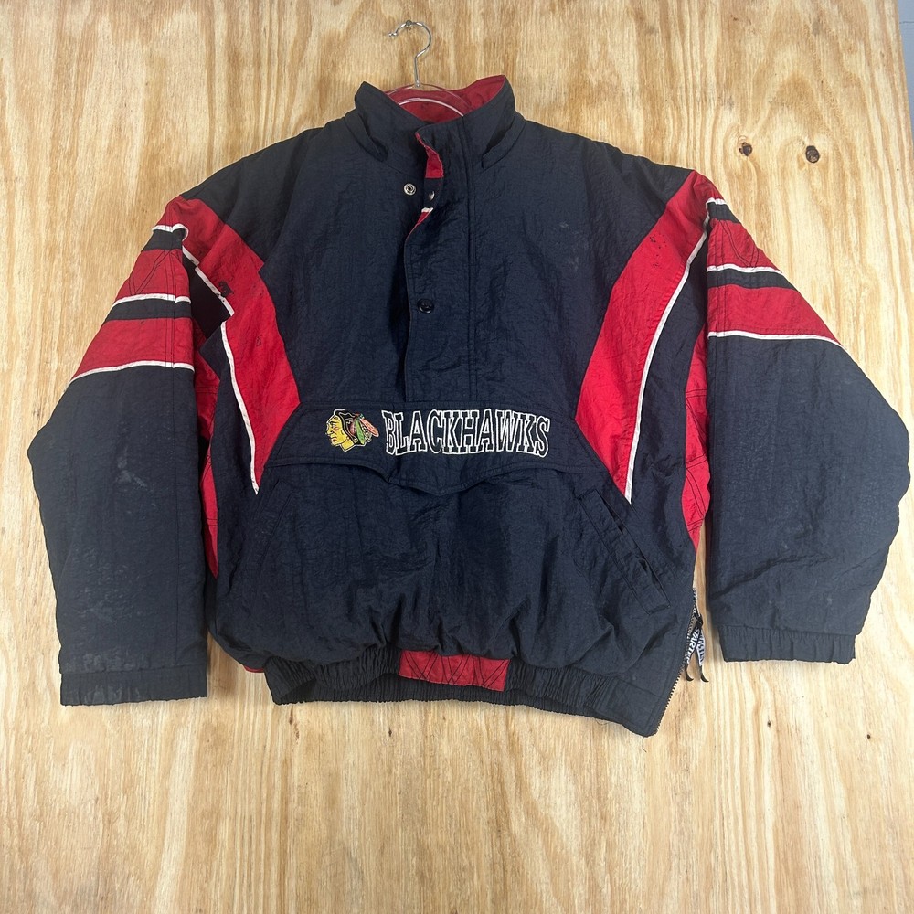Rare Vintage Starter Chicago Blackhawks Pullover Puffer Jacket Men's Size L 90's
