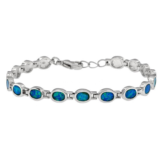 Australian Opal Inlay 925 Solid Sterling Silver Tennis Bracelet Jewelry OB5