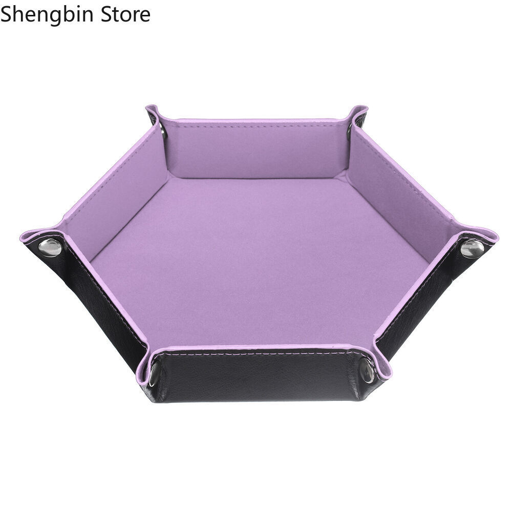 PU Leather Hexagon Dice Tray in Light Purple - Unisex & Foldable