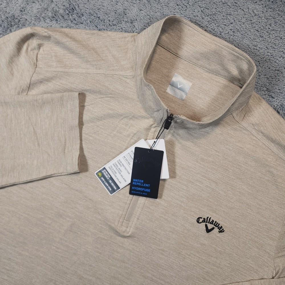 NEW Callaway 1/4 Zip Mens XXL Beige Golf Pullover Shirt Water Repellent 50 UPF