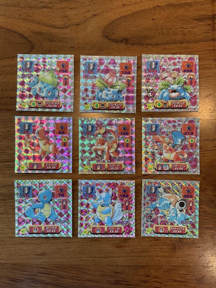 Pokemon Amada Sticker Charizard, Blastoise, Venusaur Holo Set of 9 Vintage Japan