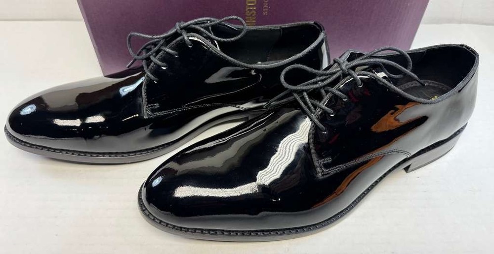 Johnston & Murphy Gavney Plain Toe Black Patent 11 M