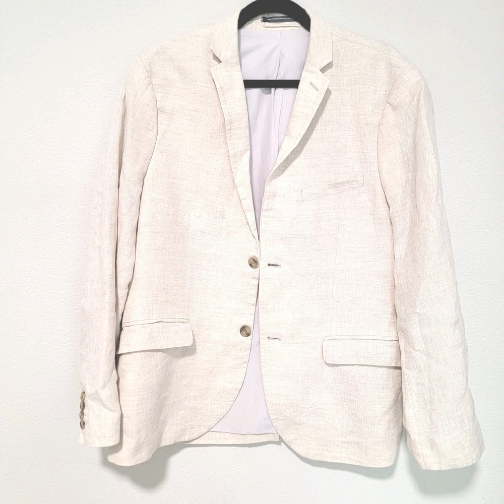 H&M 42R Beige 100% Linen Slim fit Mens Blazer Suit Jacket Sport Coat