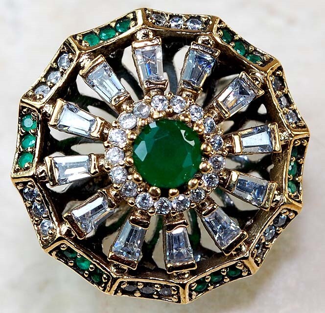 Vintage Ottoman-Style 4CT Treated Emerald 925 Sterling Silver Ring Size 11