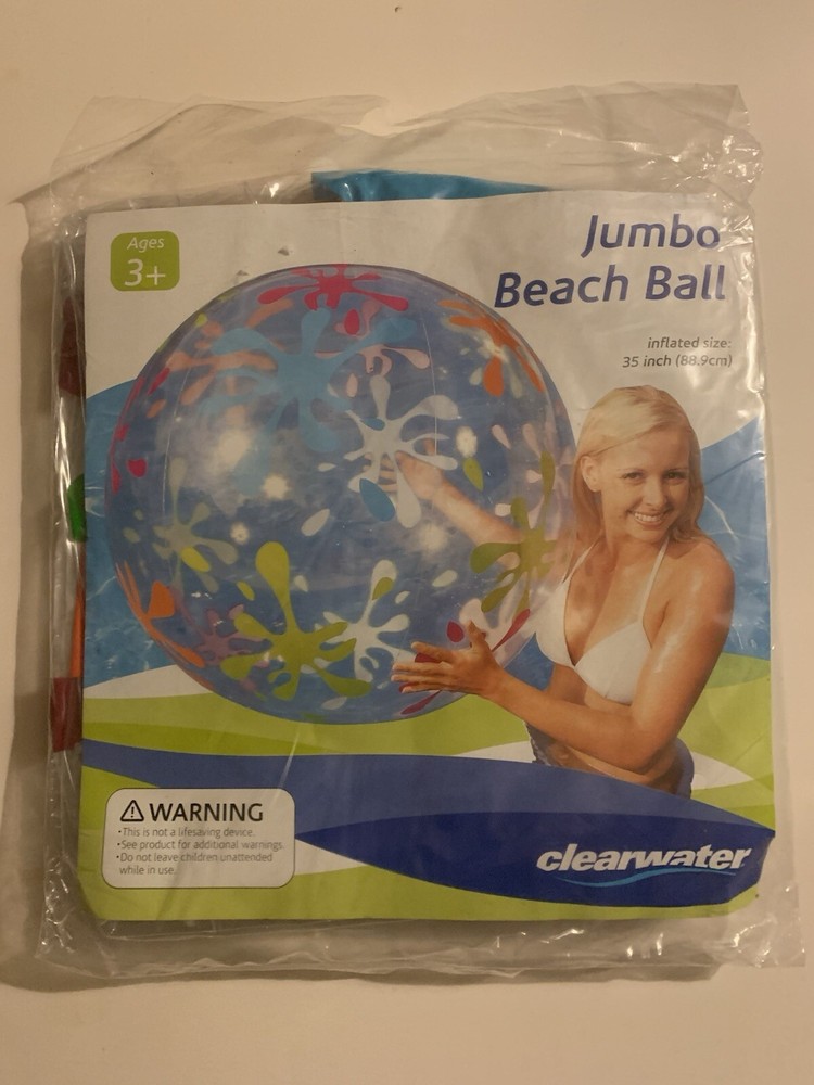 Clearwater Jumbo Beach Ball Inflated Size 35 Inch 88.9 cm New  Sealed Pkg Kmart