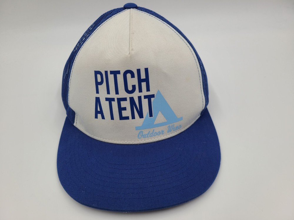 Pitch A Tent Outdoor Wino Mesh Trucker Snapback Hat Cap Camping Men Women Blue
