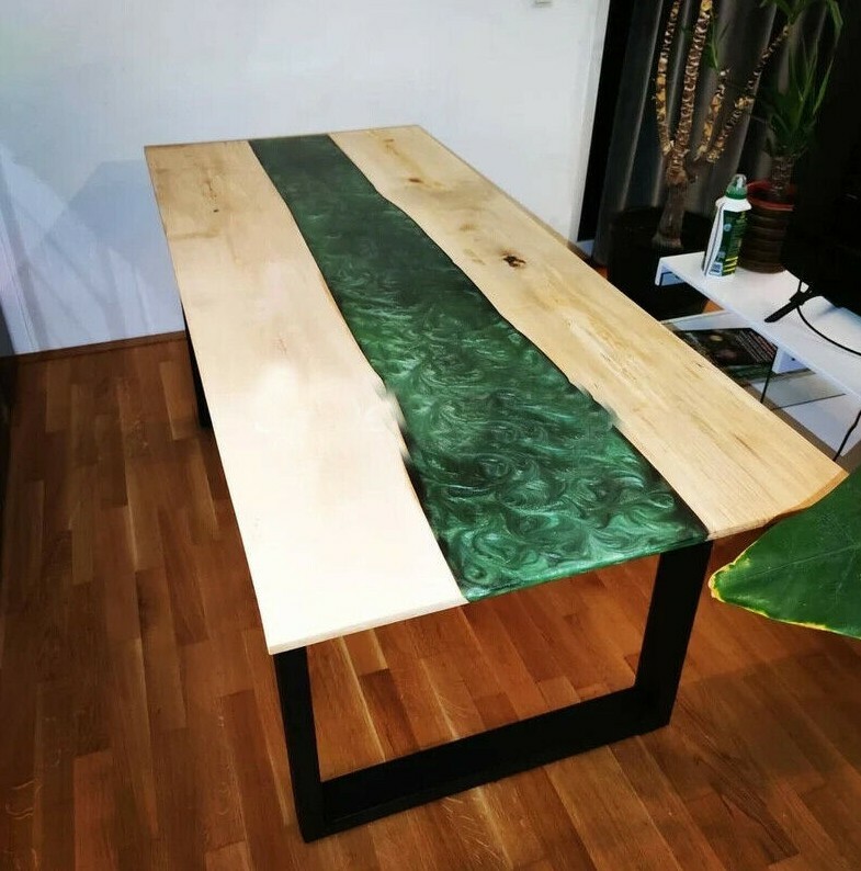 Green River Epoxy Quality Resin Countertop Center Dining Table Top Handmade Deco