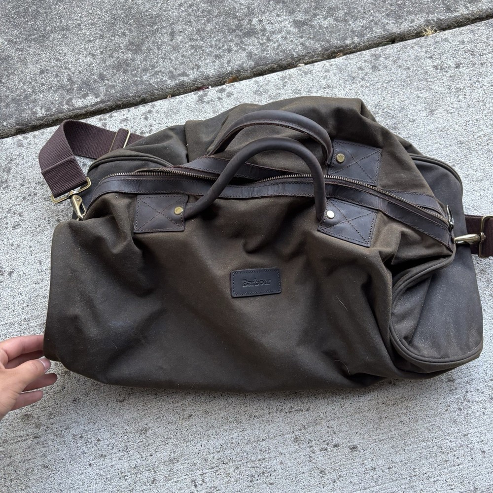 BARBOUR Waxed Cotton Duffle Bag in Brown Olive - Waterproof Holdall